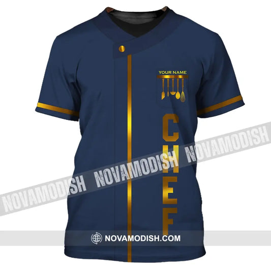 Unisex Shirt - Custom Name Shirt - Chef Dark Blue And Gold Line Shirt T-Shirt / S T-shirt