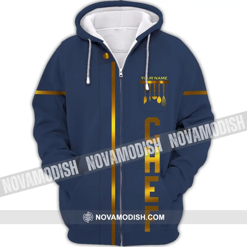 Unisex Shirt - Custom Name Shirt - Chef Dark Blue And Gold Line Shirt Zipper Hoodie / S T-shirt