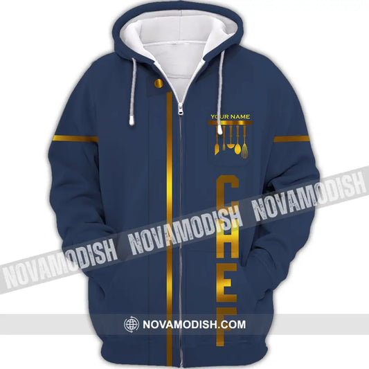 Unisex Shirt - Custom Name Shirt - Chef Dark Blue And Gold Line Shirt Zipper Hoodie / S T-shirt