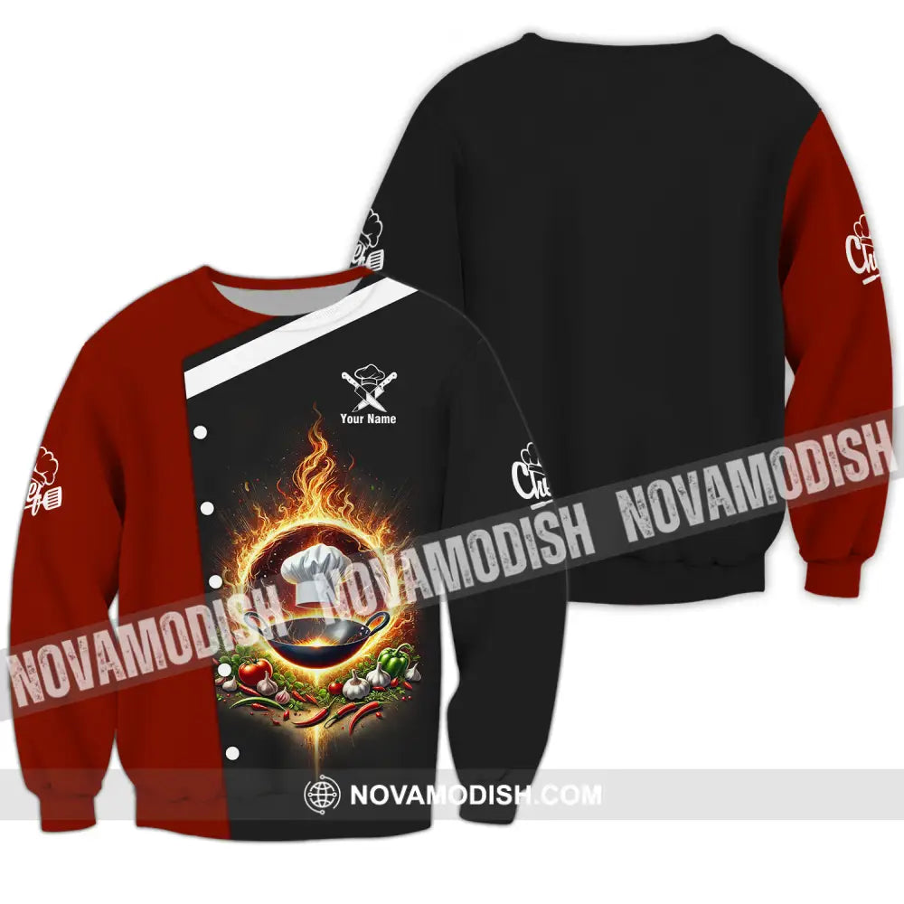 Unisex Shirt - Custom Name Chef Shirt Fire Pan Long Sleeve / S T-shirt