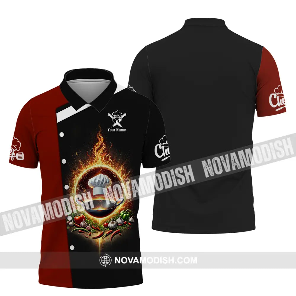 Unisex Shirt - Custom Name Chef Shirt Fire Pan Polo Shirt / S T-shirt