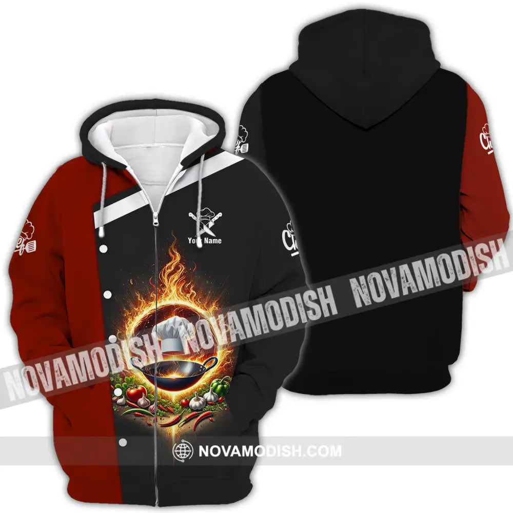 Unisex Shirt - Custom Name Chef Shirt Fire Pan Zipper Hoodie / S T-shirt