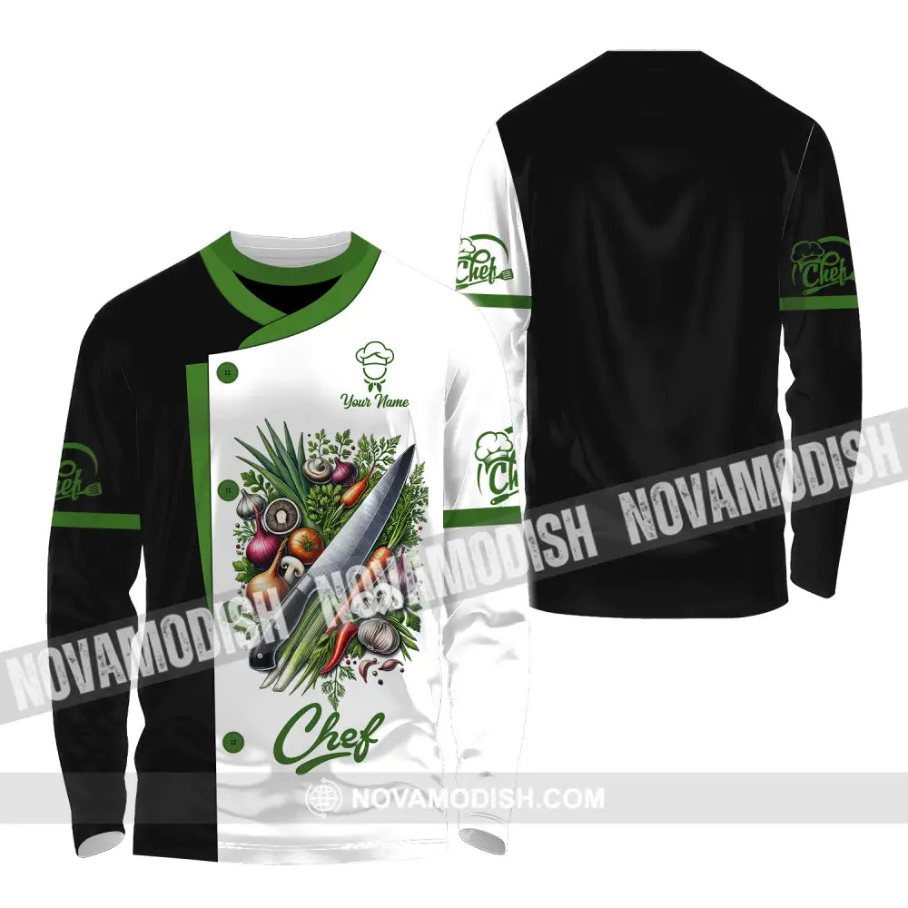 Unisex Shirt - Custom Name Chef Shirt Green Vegetables Long Sleeve Shirt / S T-shirt