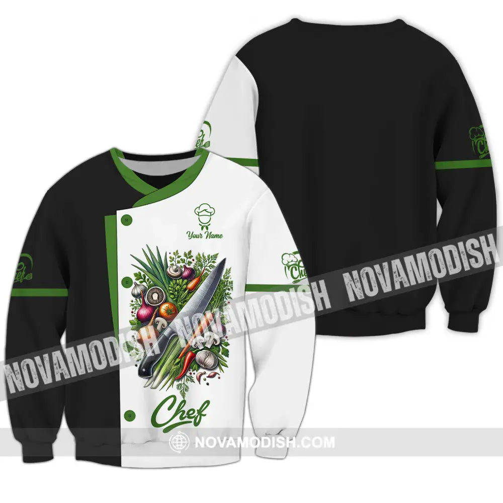 Unisex Shirt - Custom Name Chef Shirt Green Vegetables Long Sleeve / S T-shirt