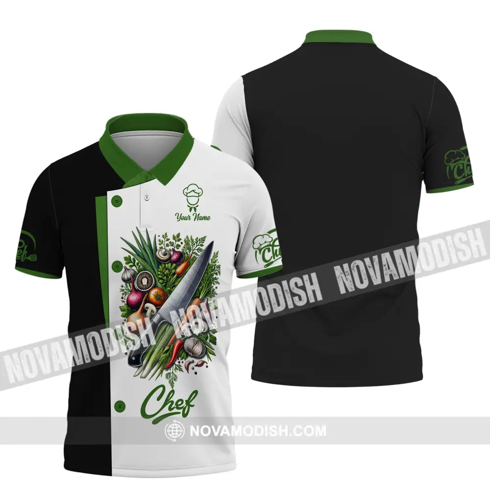 Unisex Shirt - Custom Name Chef Shirt Green Vegetables Polo Shirt / S T-shirt