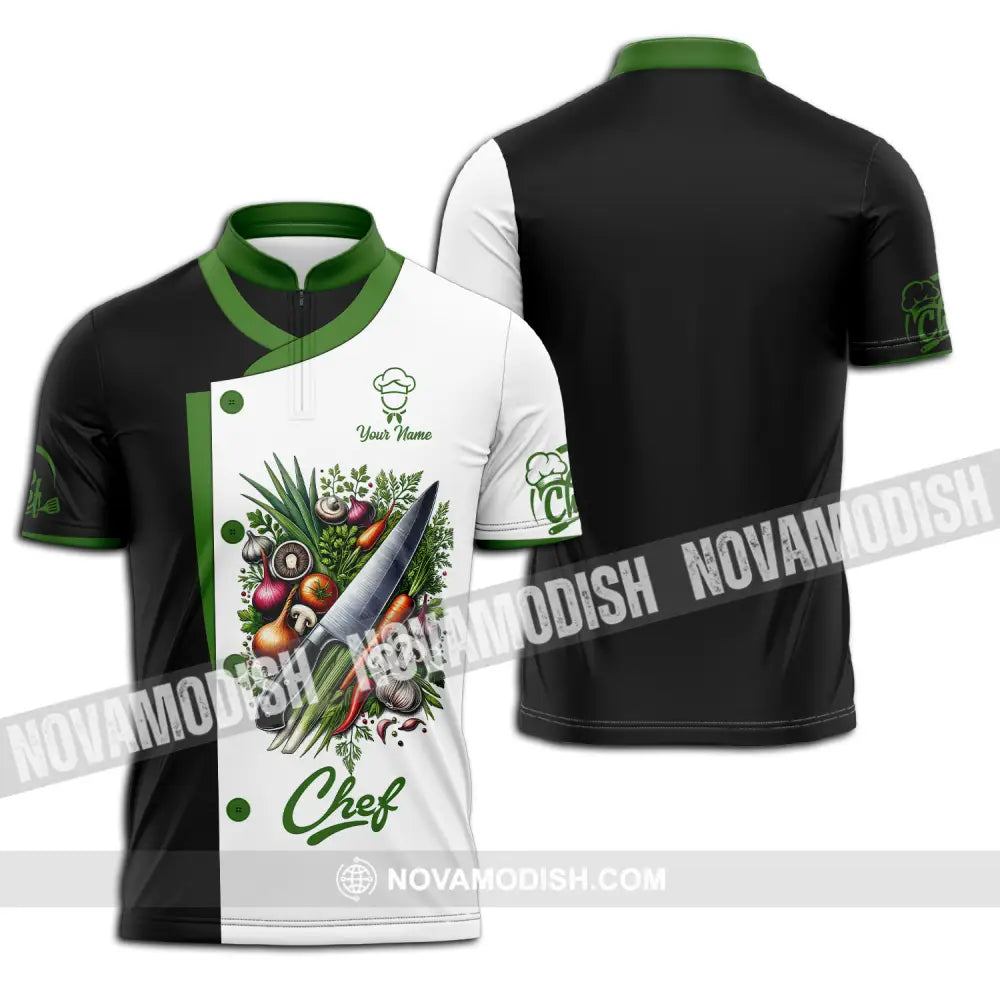 Unisex Shirt - Custom Name Chef Shirt Green Vegetables Zipper Polo Shirt / S T-shirt