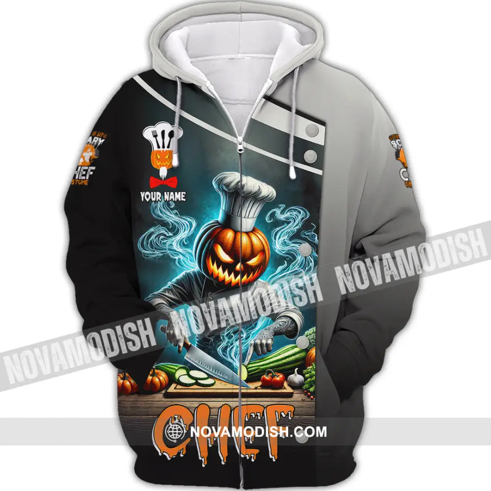 Unisex Shirt Custom Name Chef Halloween Polo Long Sleeve Cooking Love T-Shirt Zipper Hoodie / S