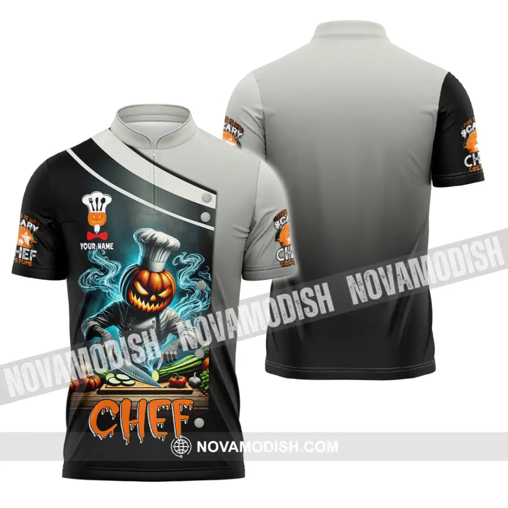 Unisex Shirt Custom Name Chef Halloween Polo Long Sleeve Cooking Love T-Shirt Zipper / S T-Shirt