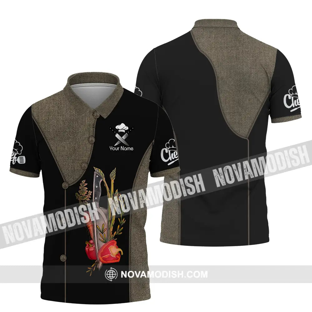 Unisex Shirt - Custom Name Chef Shirt Knife And Vegetable Polo Shirt / S T-shirt