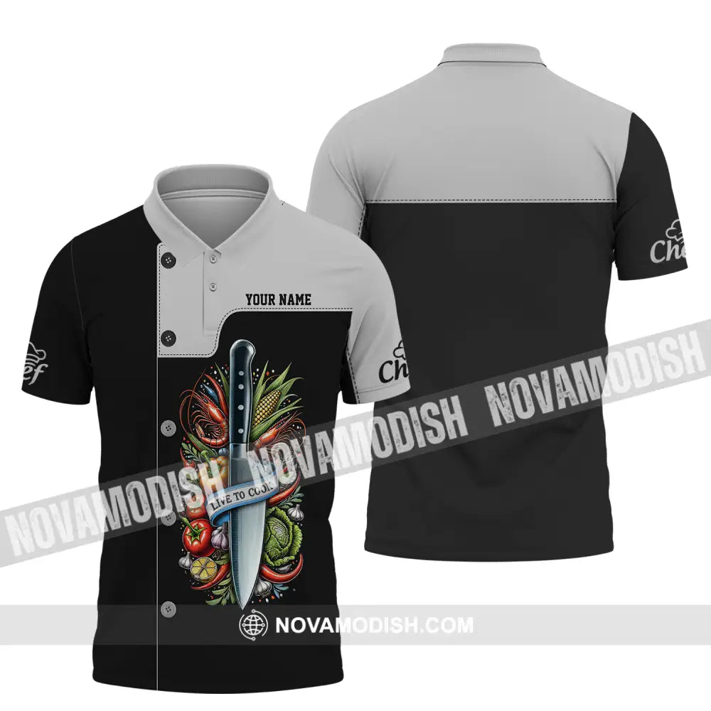 Unisex Shirt - Custom Name Chef Shirt Live To Cook Polo Shirt / S T-shirt