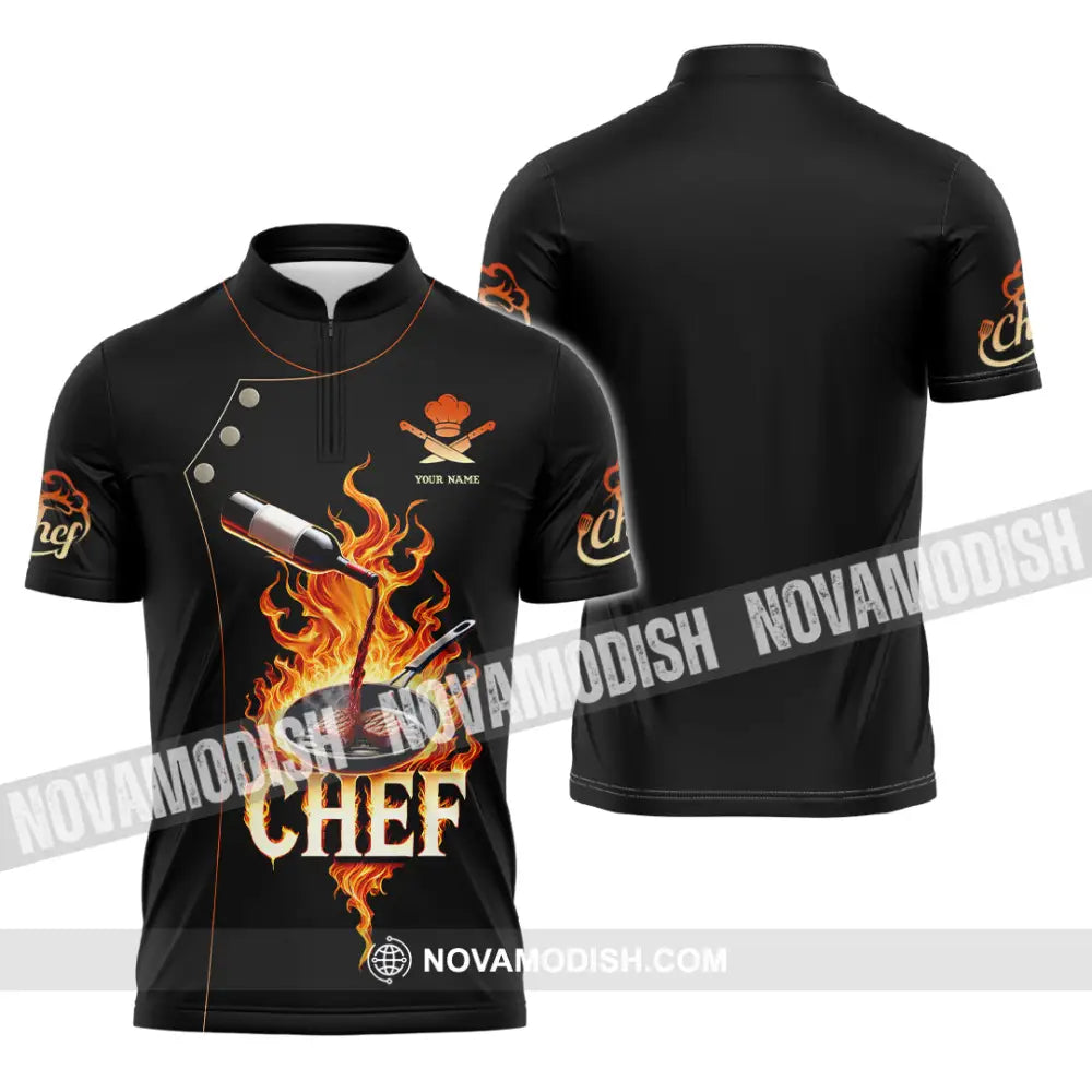 Unisex Shirt Custom Name Chef Polo Long Sleeve Zipper / S T-Shirt