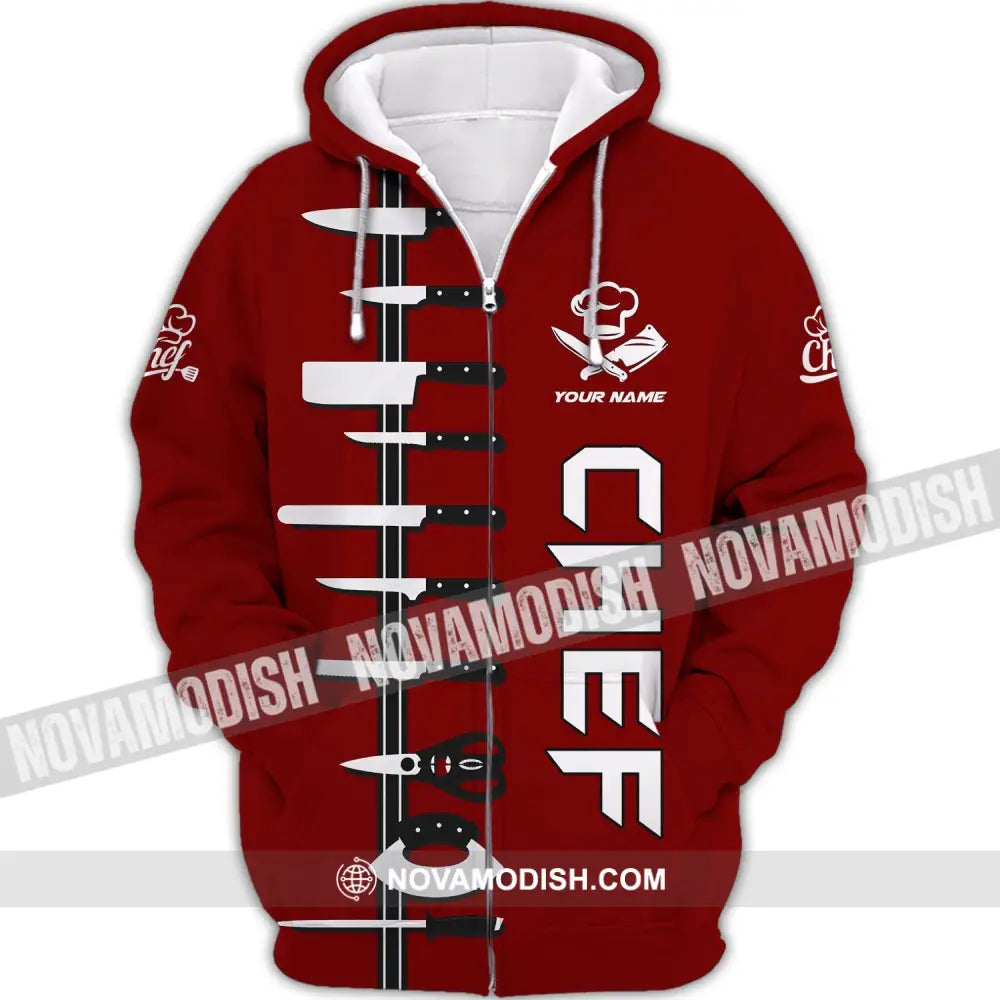 Unisex Shirt - Custom Name Chef Red Shirt Zipper Hoodie / S T-shirt