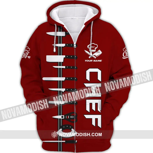 Unisex Shirt - Custom Name Chef Red Shirt Zipper Hoodie / S T-shirt