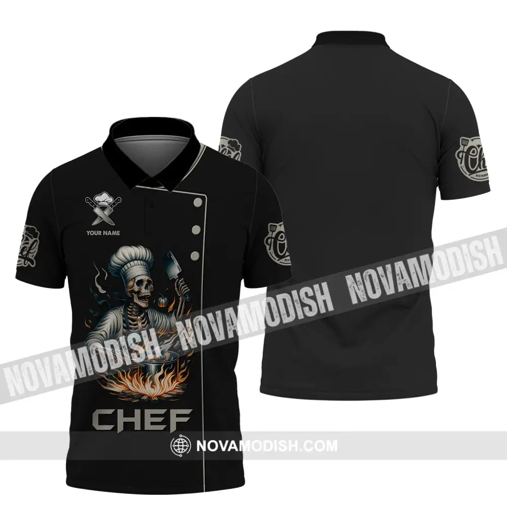 Unisex Shirt Custom Name Chef Skull Cooking Gift For Lovers Polo / S T-Shirt