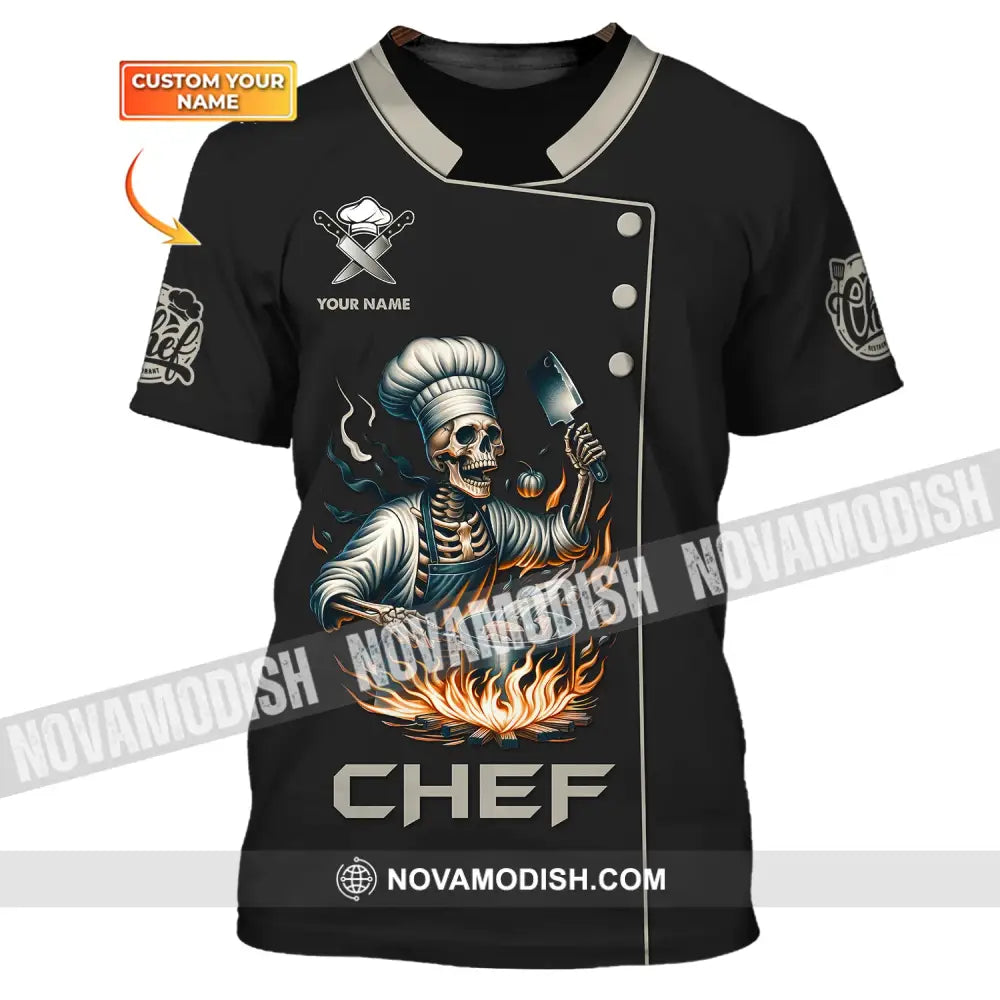 Unisex Shirt Custom Name Chef Skull Cooking Gift For Lovers T-Shirt