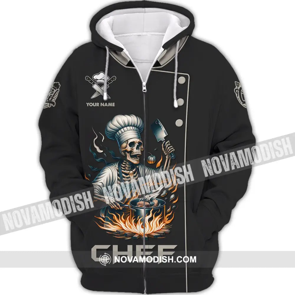 Unisex Shirt Custom Name Chef Skull Cooking Gift For Lovers Zipper Hoodie / S T-Shirt