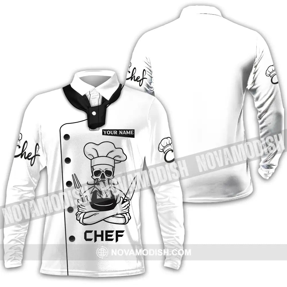 Unisex Shirt - Custom Name Chef Shirt Skull Shirt Long Sleeve Polo / S T-shirt