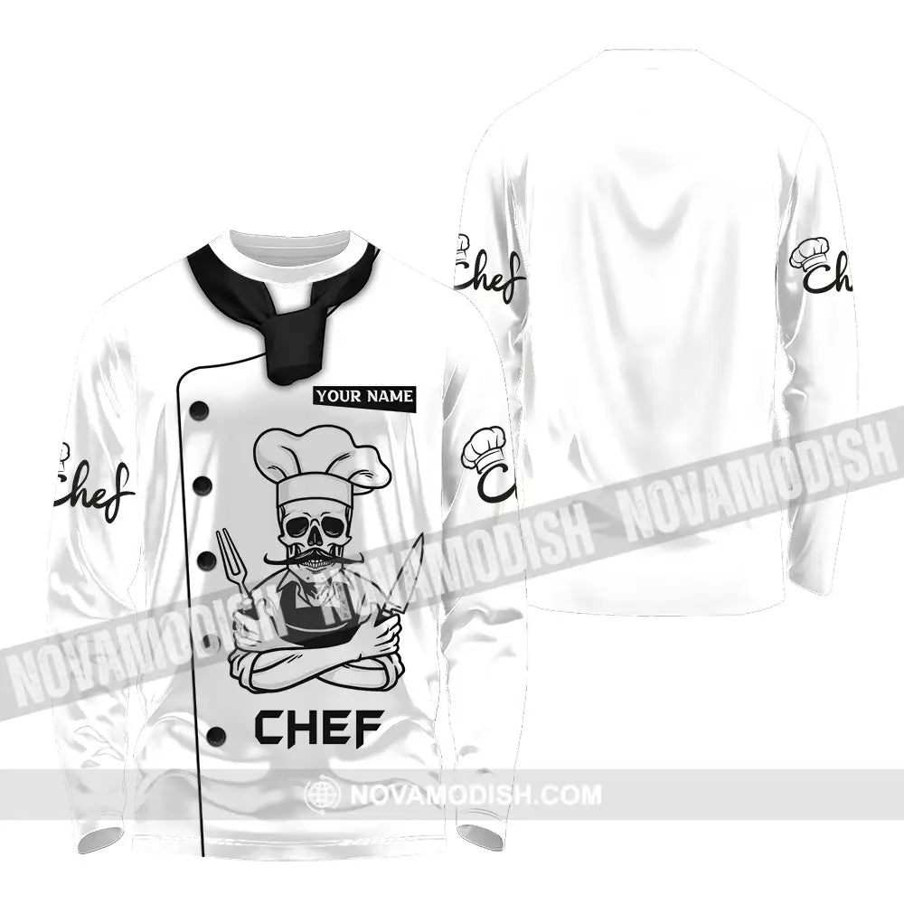 Unisex Shirt - Custom Name Chef Shirt Skull Shirt Long Sleeve Shirt / S T-shirt