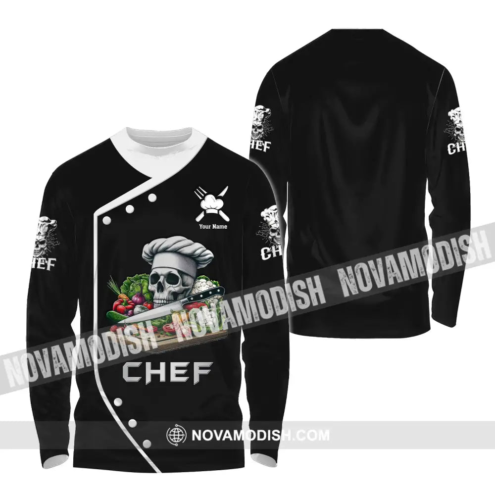 Unisex Shirt Custom Name Chef Skull Polo Long Sleeve Gift For Chefs / S T-Shirt