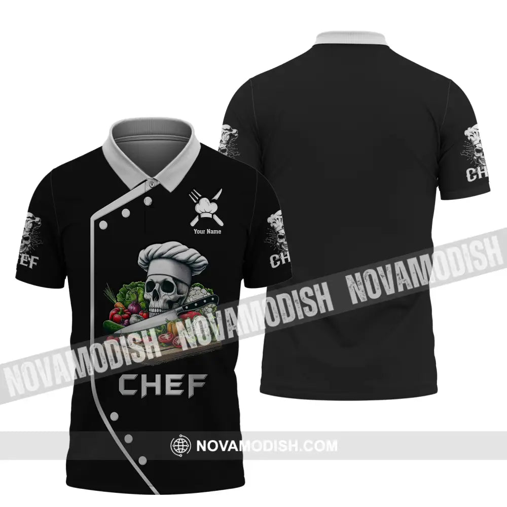 Unisex Shirt Custom Name Chef Skull Polo Long Sleeve Gift For Chefs / S T-Shirt