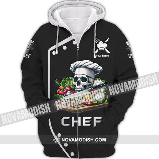 Unisex Shirt Custom Name Chef Skull Polo Long Sleeve Gift For Chefs Zipper Hoodie / S T-Shirt