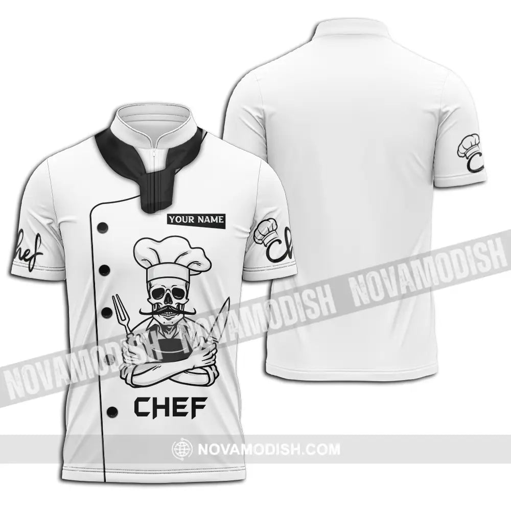 Unisex Shirt - Custom Name Chef Shirt Skull Shirt Zipper Polo Shirt / S T-shirt