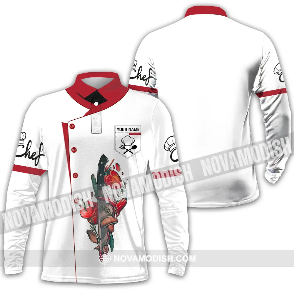 Unisex Shirt - Custom Name Chef Shirt Vegetable Knife Long Sleeve Polo / S T-shirt