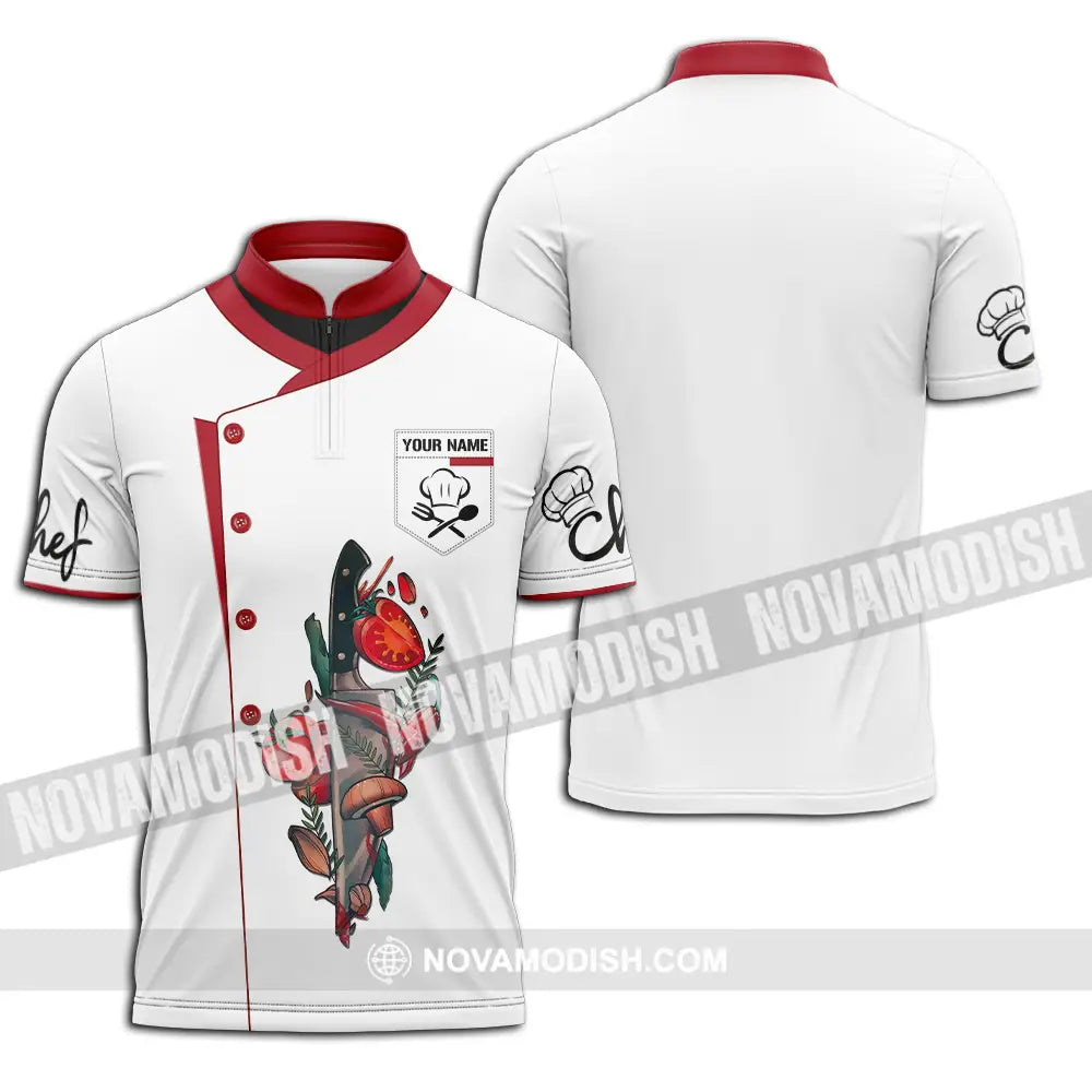 Unisex Shirt - Custom Name Chef Shirt Vegetable Knife Zipper Polo Shirt / S T-shirt