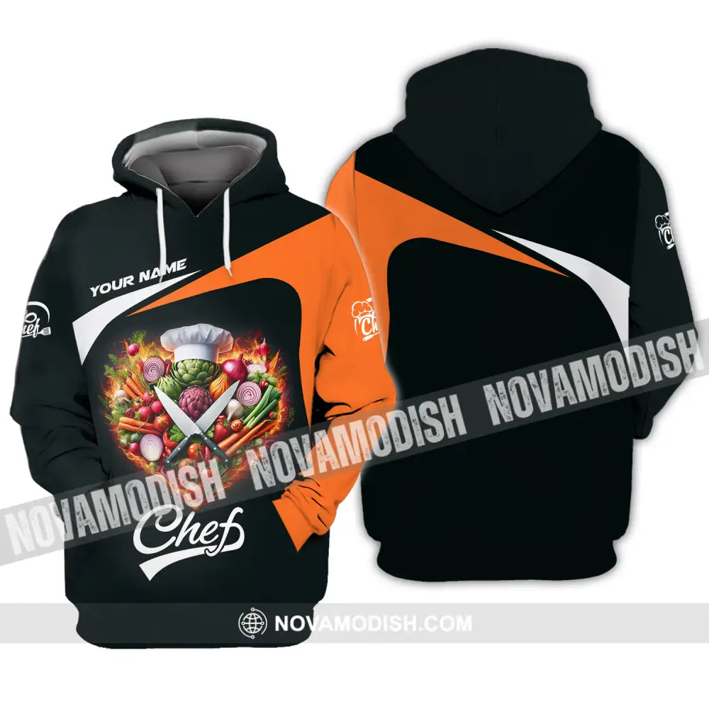 Unisex Shirt - Custom Name Chef Shirt Vegetables Black And Orange Shirt Hoodie / S T-shirt