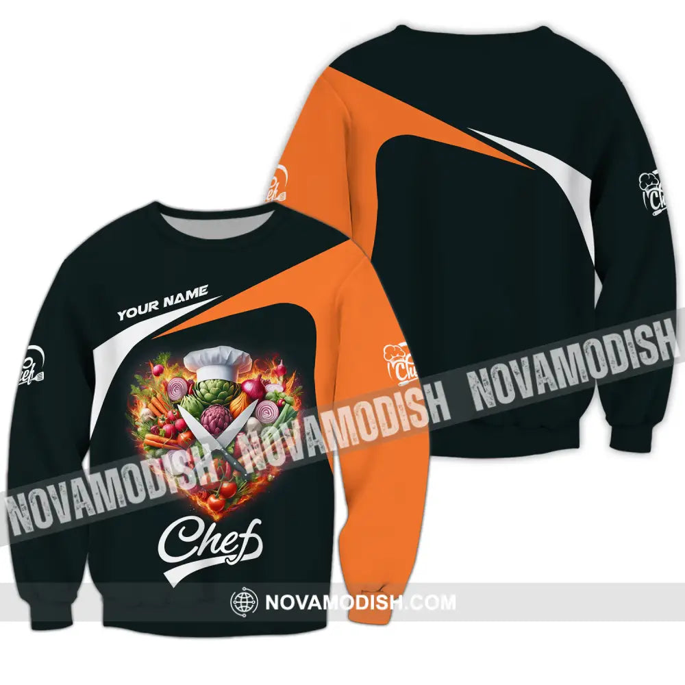 Unisex Shirt - Custom Name Chef Shirt Vegetables Black And Orange Shirt Long Sleeve / S T-shirt