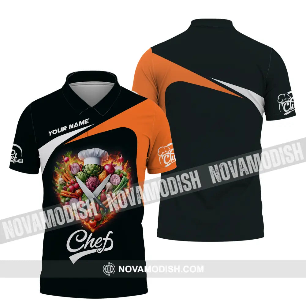 Unisex Shirt - Custom Name Chef Shirt Vegetables Black And Orange Shirt Polo Shirt / S T-shirt
