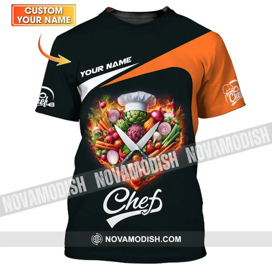 Unisex Shirt - Custom Name Chef Shirt Vegetables Black And Orange Shirt T-shirt