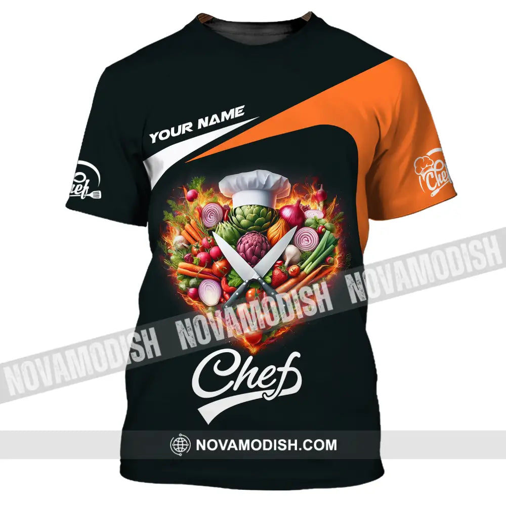 Unisex Shirt - Custom Name Chef Shirt Vegetables Black And Orange Shirt T-Shirt / S T-shirt