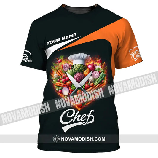 Unisex Shirt - Custom Name Chef Shirt Vegetables Black And Orange Shirt T-Shirt / S T-shirt