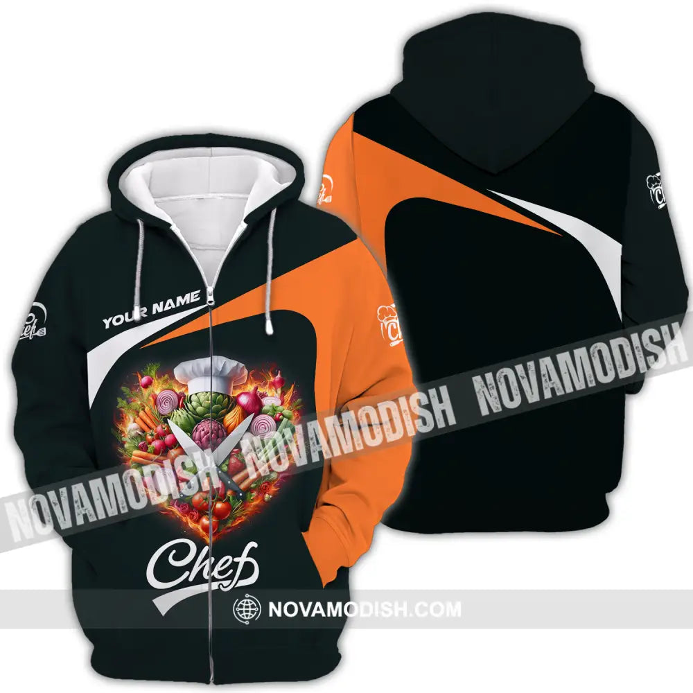 Unisex Shirt - Custom Name Chef Shirt Vegetables Black And Orange Shirt Zipper Hoodie / S T-shirt