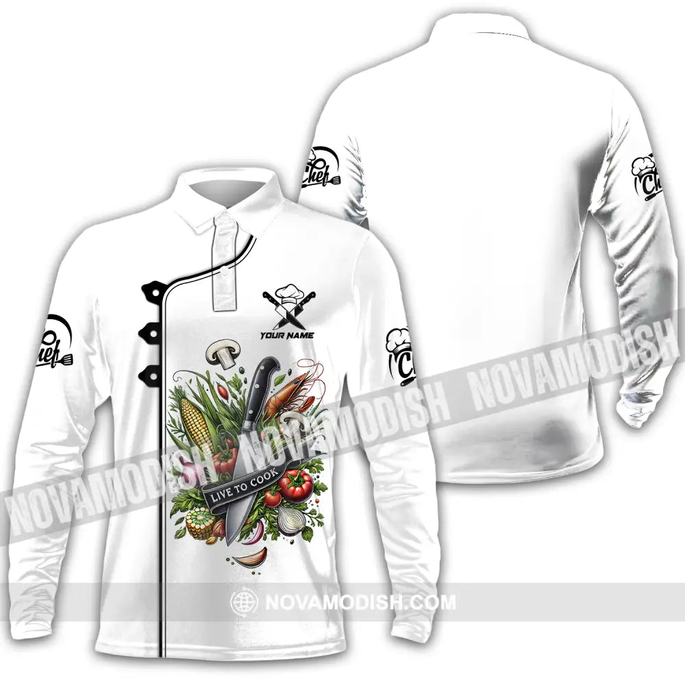 Unisex Shirt - Custom Name Chef Shirt Vegetables White Shirt Long Sleeve Polo / S T-shirt