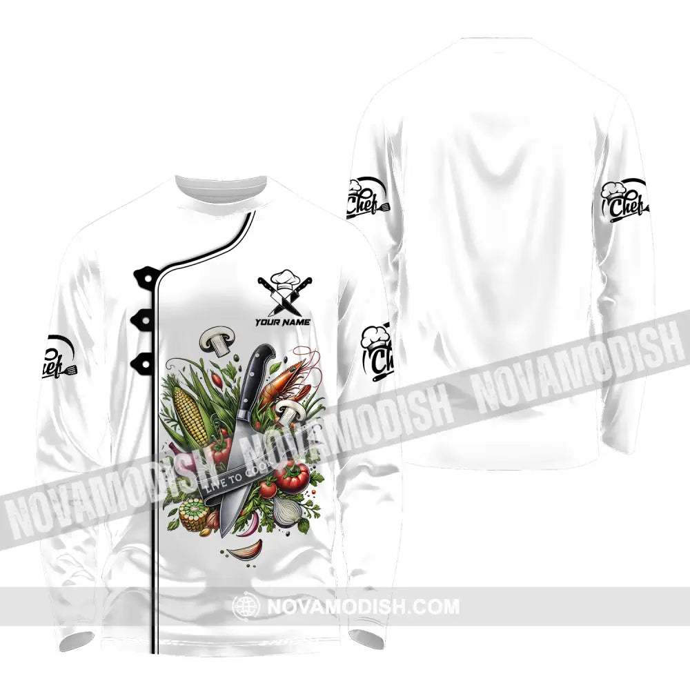 Unisex Shirt - Custom Name Chef Shirt Vegetables White Shirt Long Sleeve Shirt / S T-shirt