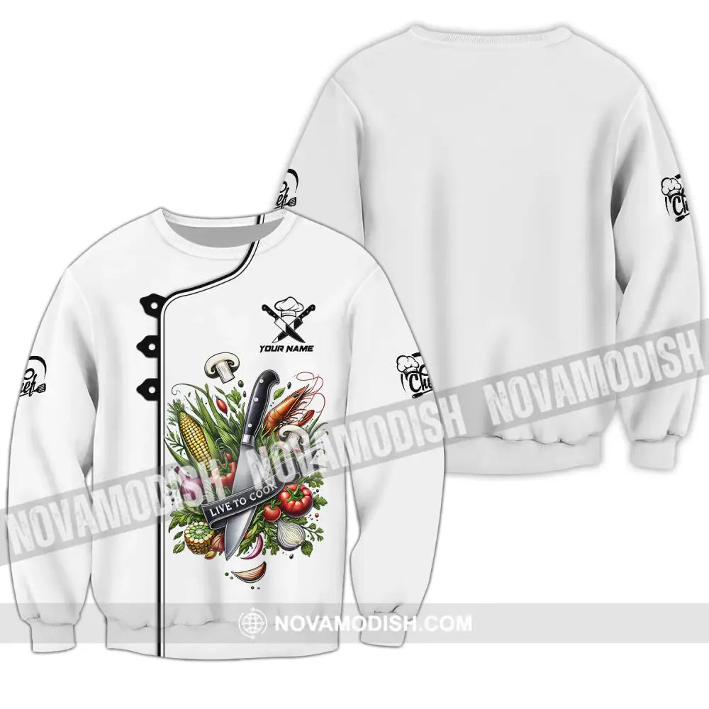 Unisex Shirt - Custom Name Chef Shirt Vegetables White Shirt Long Sleeve / S T-shirt