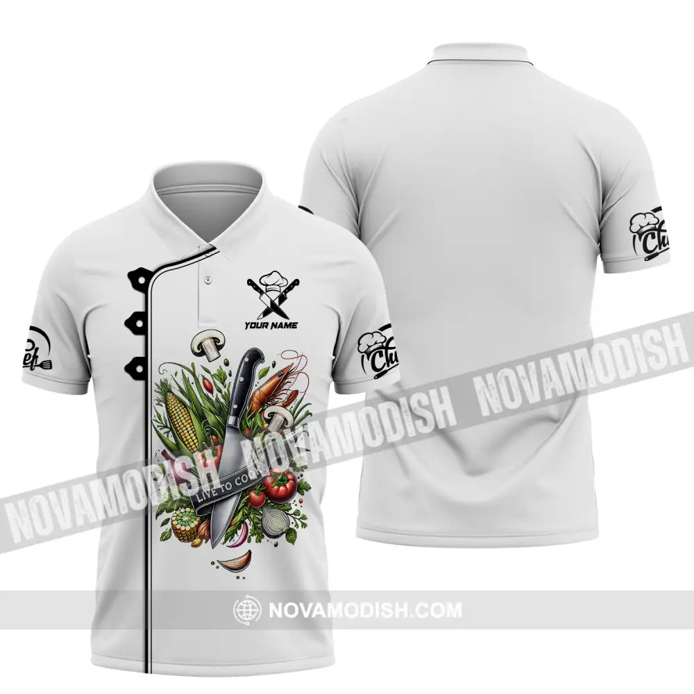 Unisex Shirt - Custom Name Chef Shirt Vegetables White Shirt Polo Shirt / S T-shirt