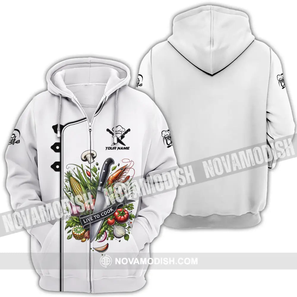 Unisex Shirt - Custom Name Chef Shirt Vegetables White Shirt Zipper Hoodie / S T-shirt