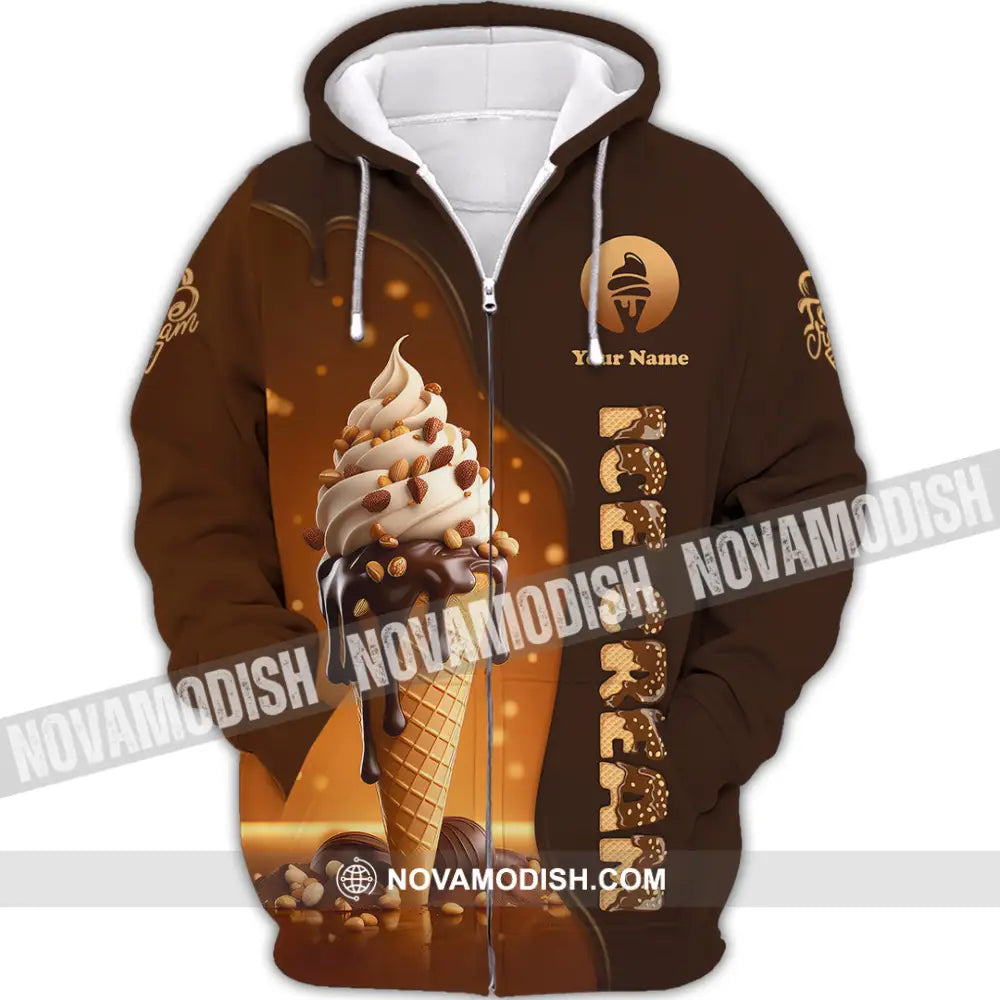 Unisex Shirt Custom Name Chocolate Ice Cream Lover Zipper Hoodie / S T-Shirt