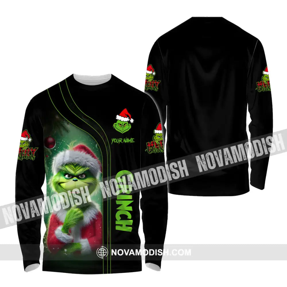 Unisex Shirt Custom Name Christmas Grinch Polo Long Sleeve Gift / S T-Shirt