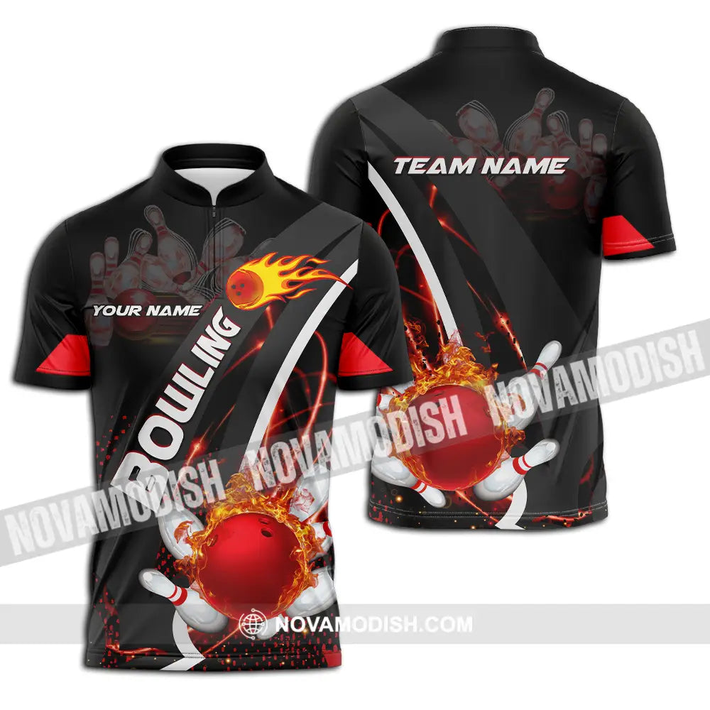 Unisex Shirt - Custom Name Shirt Classic Bowling Lover Zipper Polo Shirt / S T-shirt