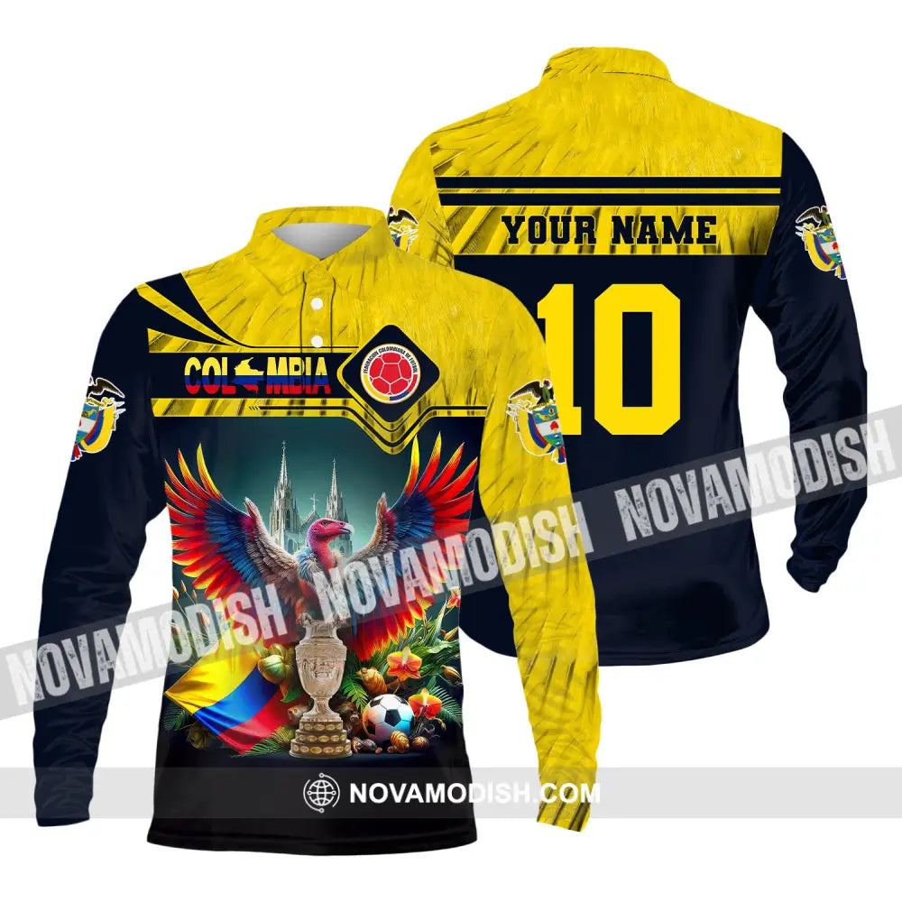 Unisex Shirt Custom Name Colombia Football Polo Copa 2024 Hoodie Long Sleeve / S T-Shirt