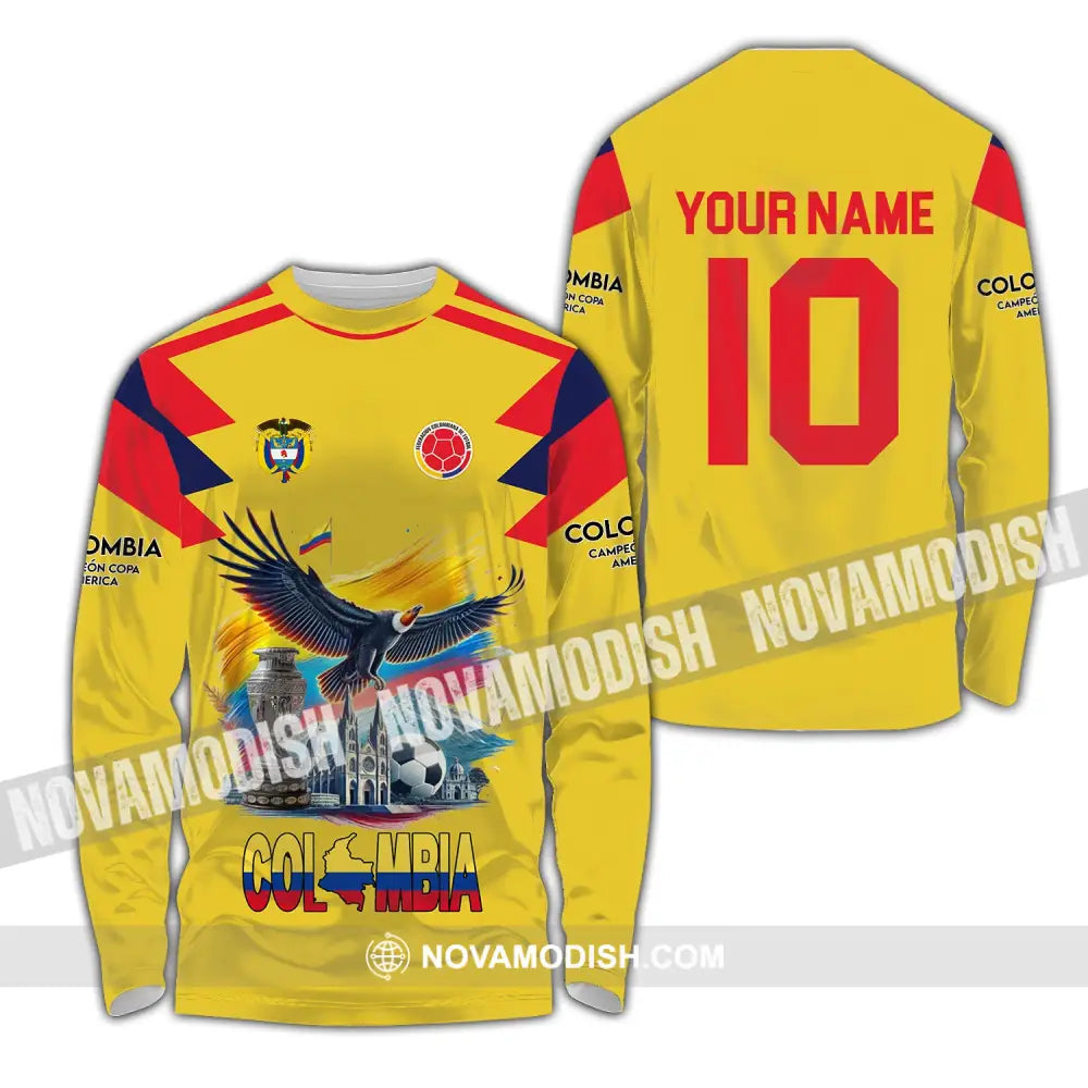 Unisex Shirt Custom Name Colombia Football Polo Copa 2024 Hoodie Long Sleeve / S T-Shirt