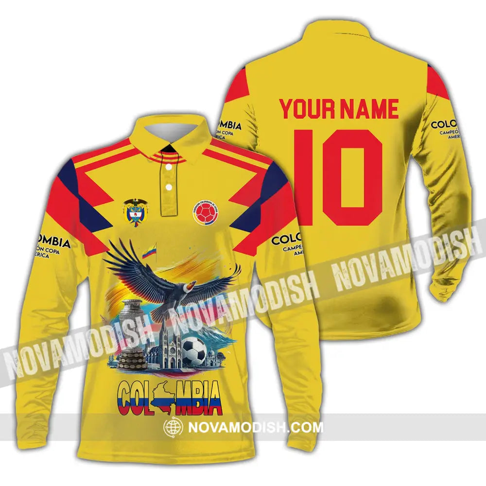 Unisex Shirt Custom Name Colombia Football Polo Copa 2024 Hoodie Long Sleeve / S T-Shirt