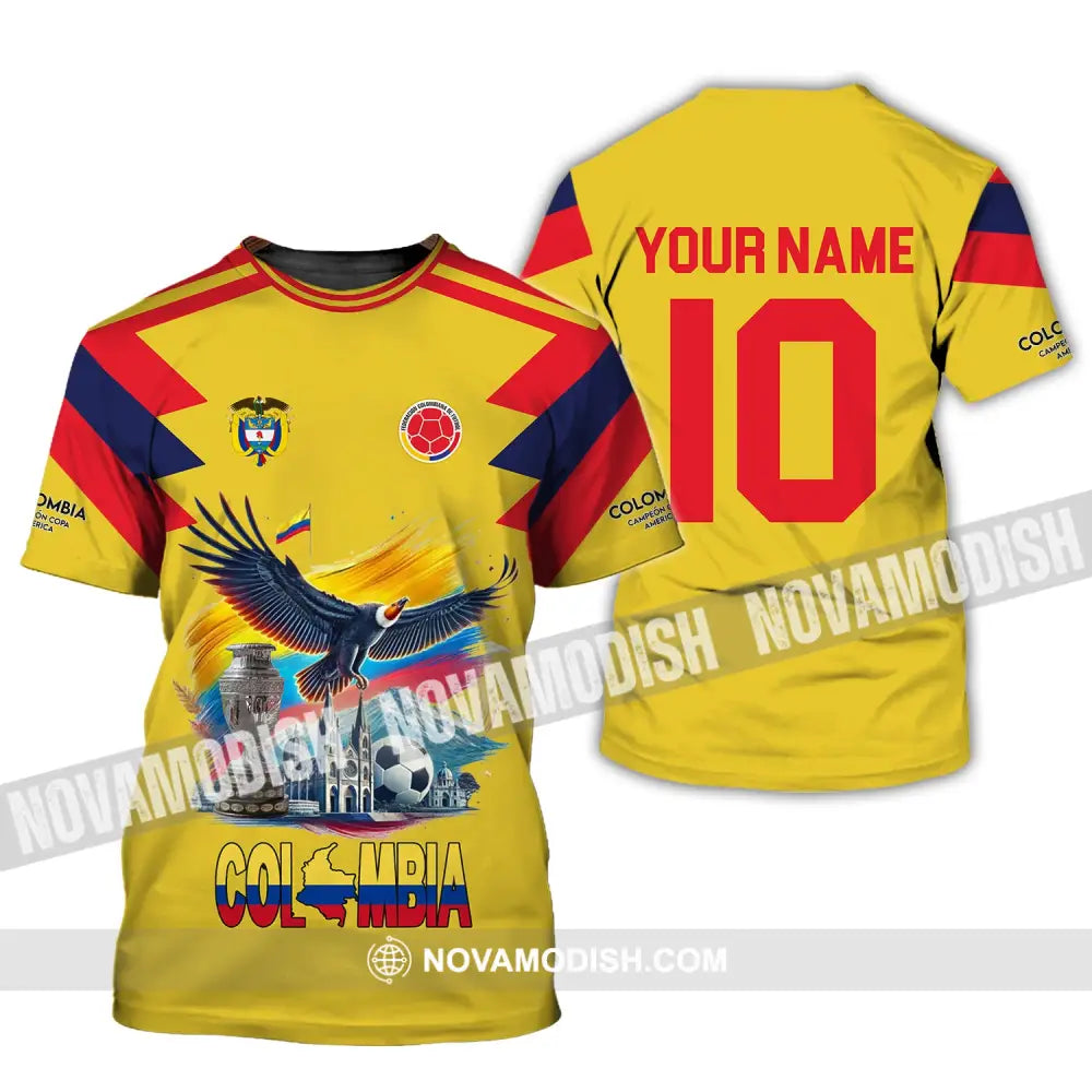 Unisex Shirt Custom Name Colombia Football Polo Copa 2024 Hoodie Long Sleeve T-Shirt / S