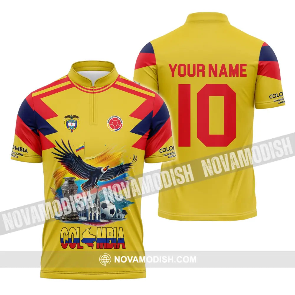 Unisex Shirt Custom Name Colombia Football Polo Copa 2024 Hoodie Long Sleeve Zipper / S T-Shirt