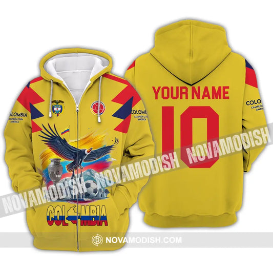 Unisex Shirt Custom Name Colombia Football Polo Copa 2024 Hoodie Long Sleeve Zipper / S T-Shirt
