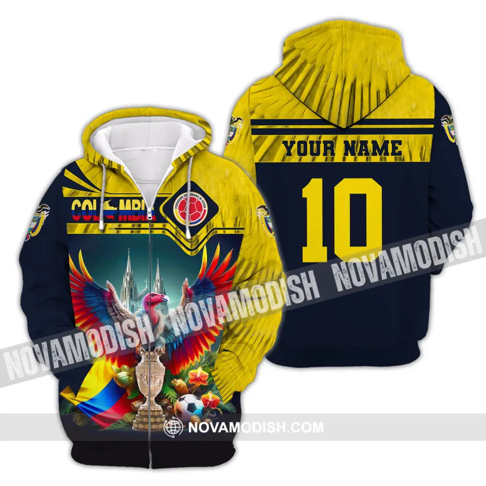 Unisex Shirt Custom Name Colombia Football Polo Copa 2024 Hoodie Long Sleeve Zipper / S T-Shirt